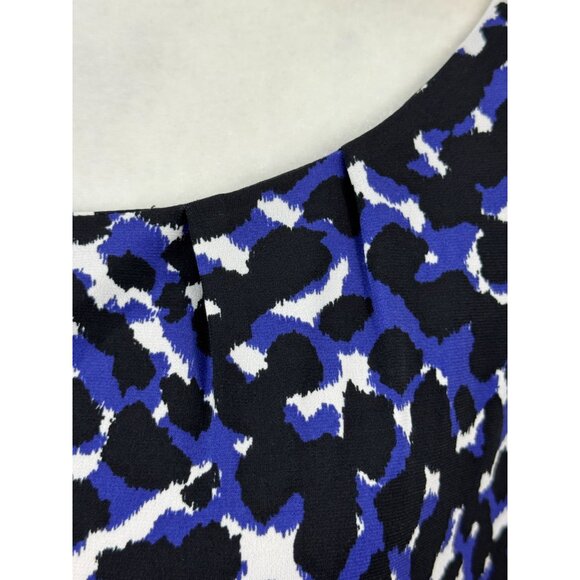 APT. 9 Womens XL Blue Black Animal Print Midi Sheath Dress Stretch Short Sleeve - Picture 3 of 11